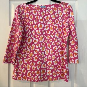 J. McLaughlin Catalina Cloth Womens Top Pink Orange Animal Boat Neck 3/4 Large
